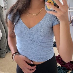 brandy melville blue vneck crop top
